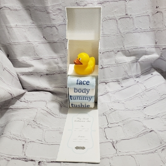 Mudpie Baby My First Bathtime Set New Washcloths Rubber Duckie Baby Shower Gift - Picture 1 of 8